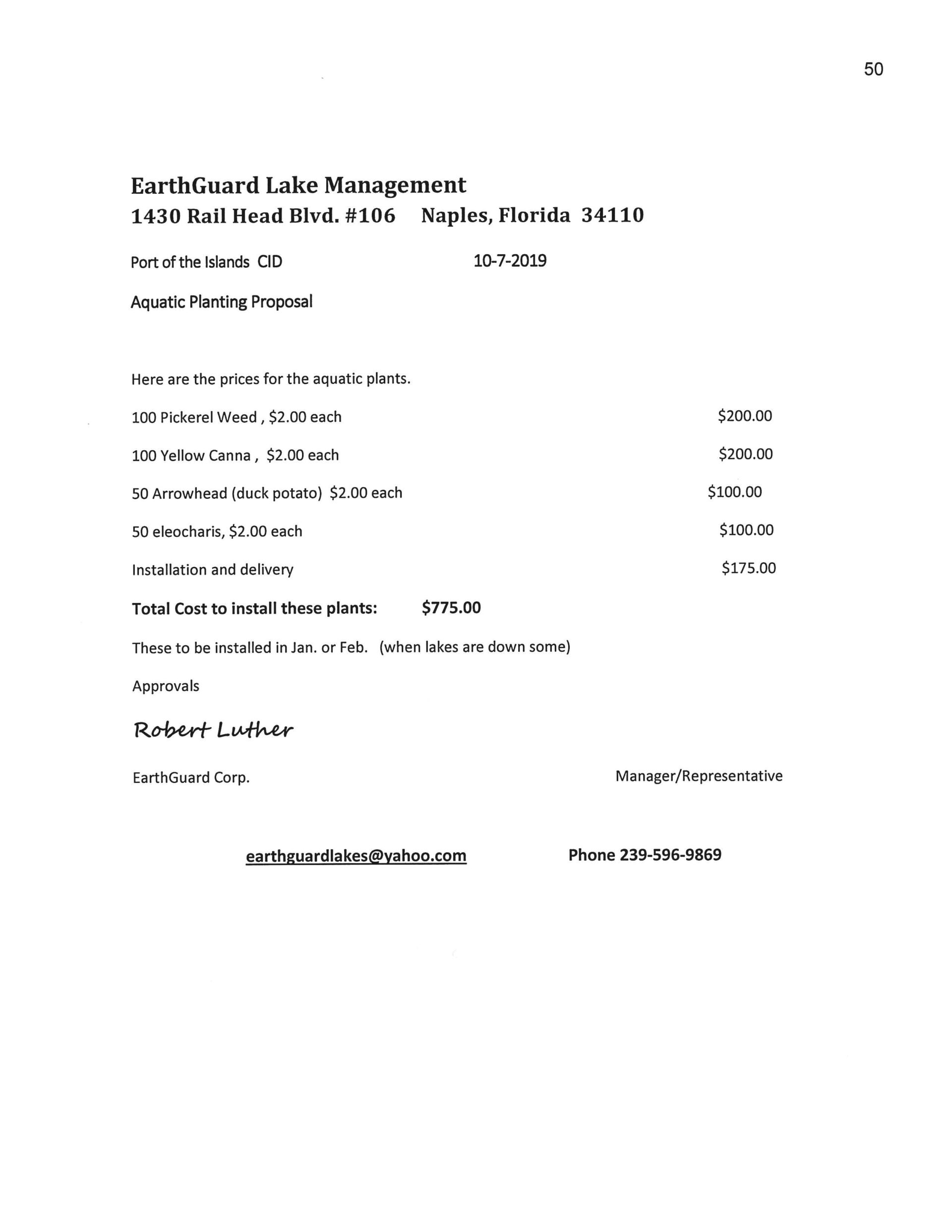 Earthguard proposal for planting aquatics 10-7-2019