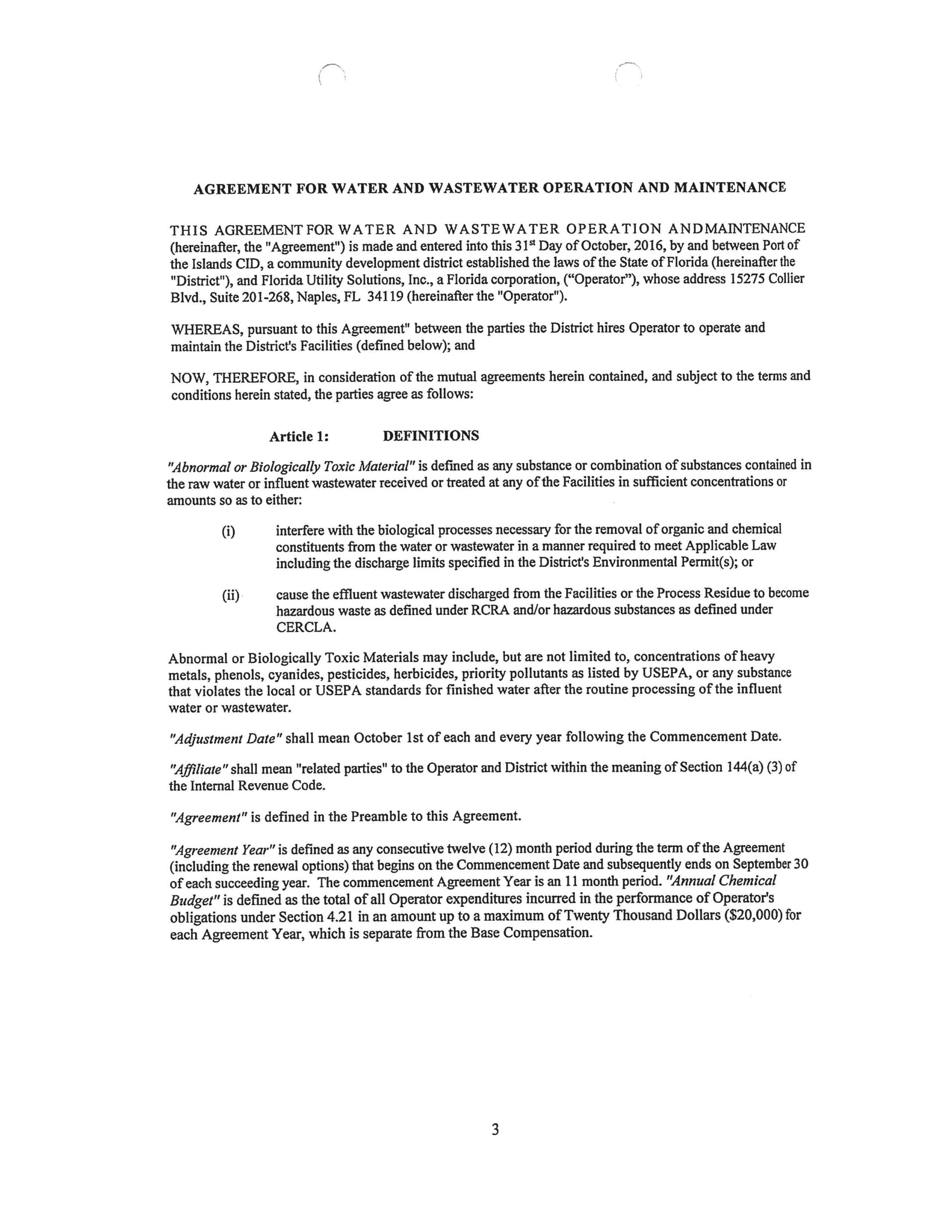 Florida Utility Solutions contract Port of the Islands
