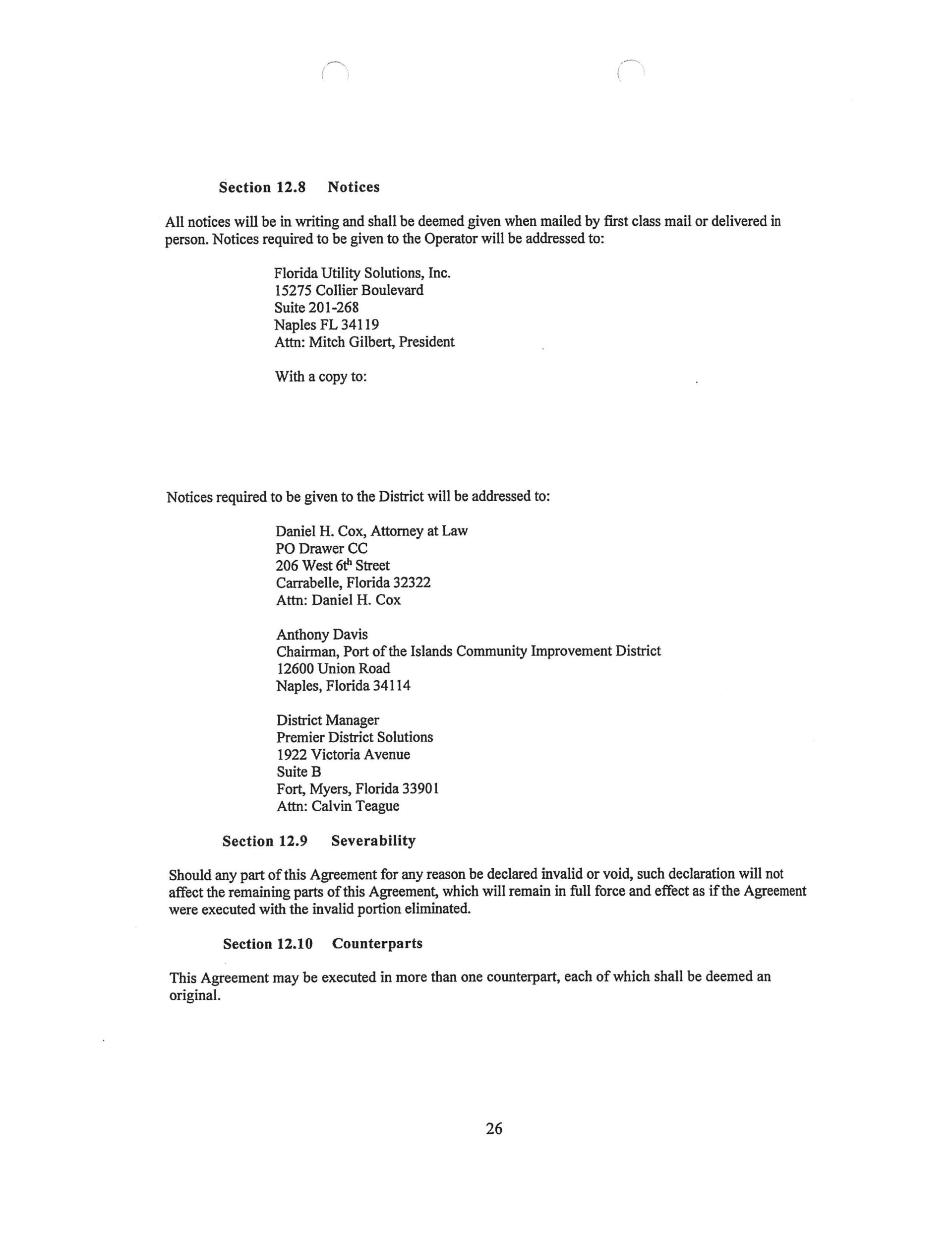 Florida Utility Solutions contract Port of the Islands