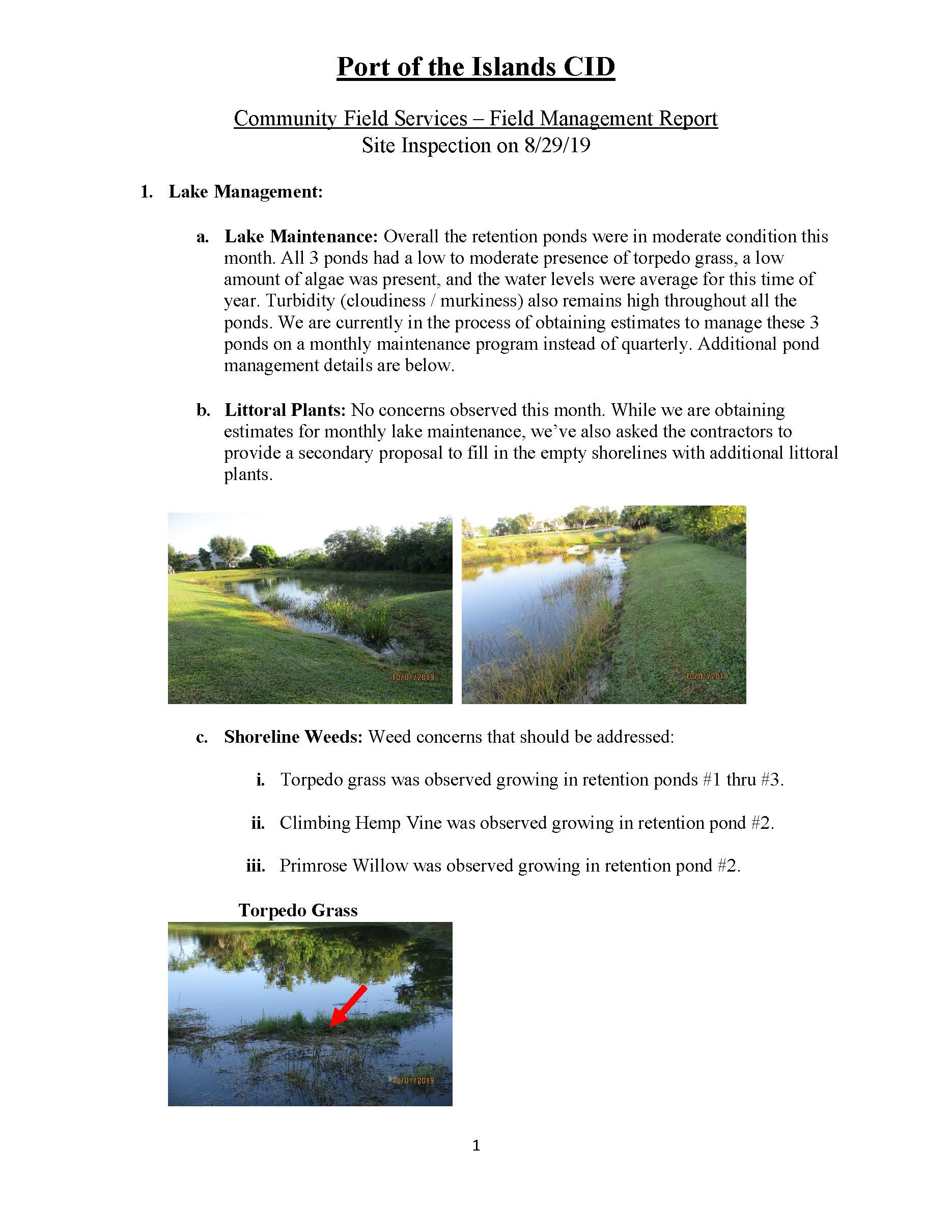 Field Report Page 2 October 2019