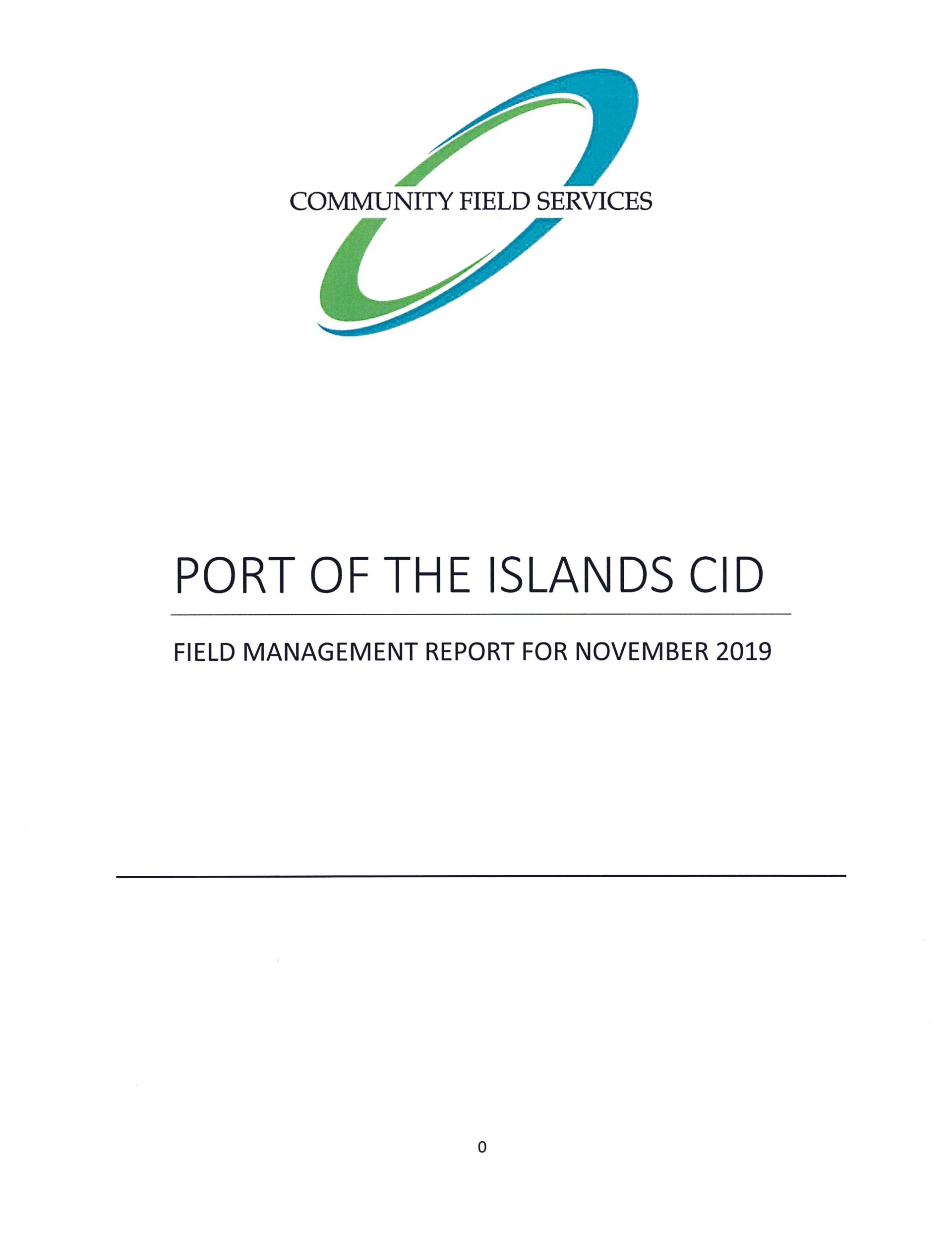 Cover Page Field Manager Report November 2019