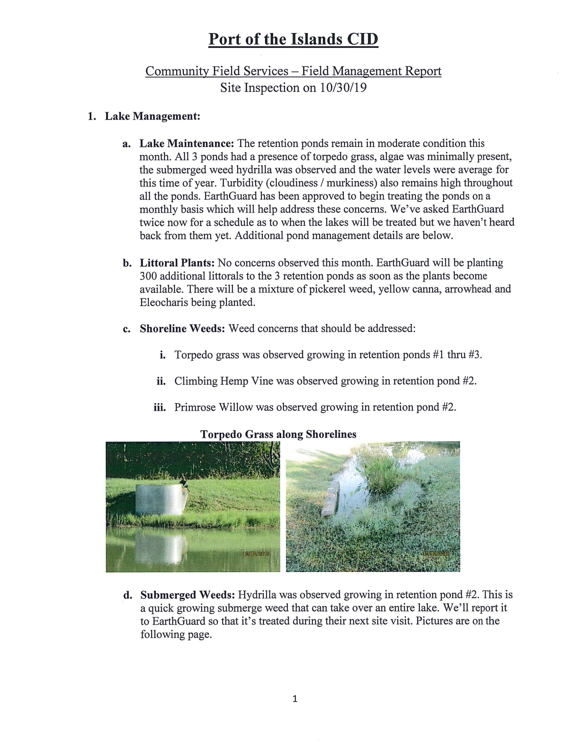 Page 1 Field Manager Report November 2019