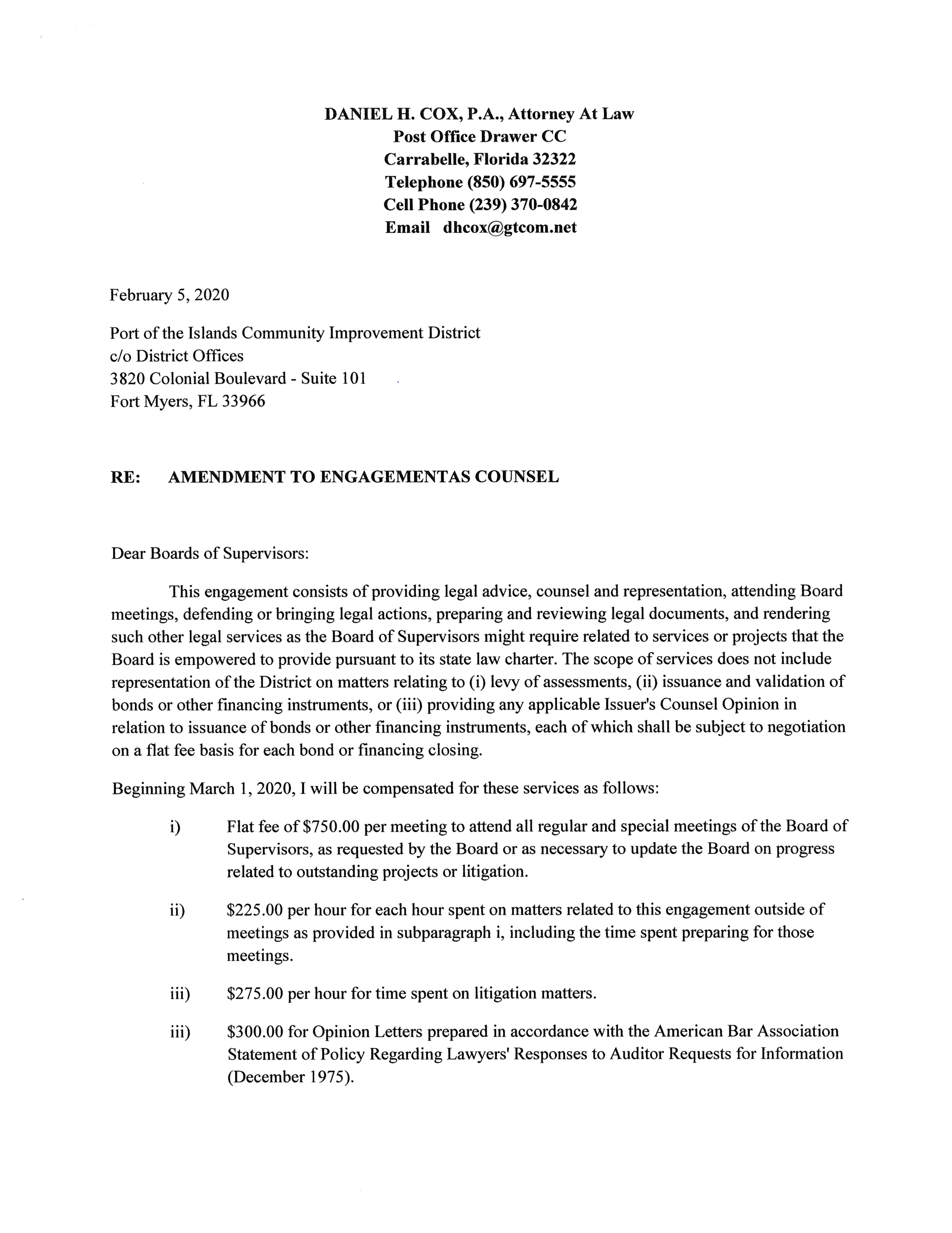 Attorney Letter requesting fee increase